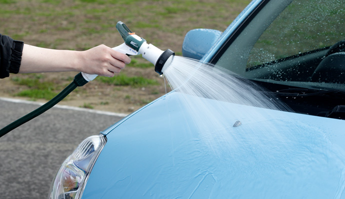 First, rinse the car.