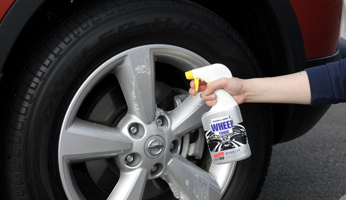 Spray on the entire wheel.