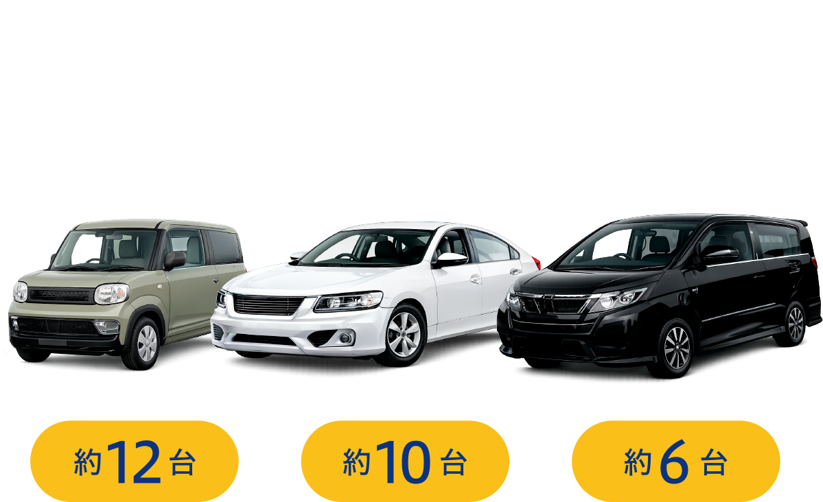 軽自動車約12台、中型車約10台、大型車約6台