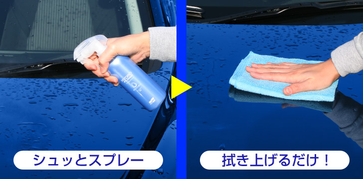 洗車後、濡れたボディにスプレーして拭くだけ！