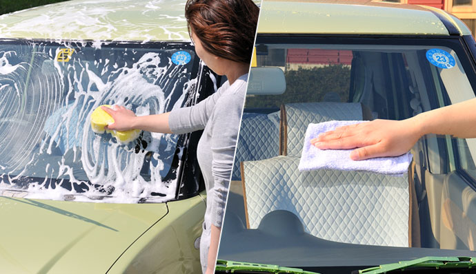 用水輕輕清洗後進行香波洗車。